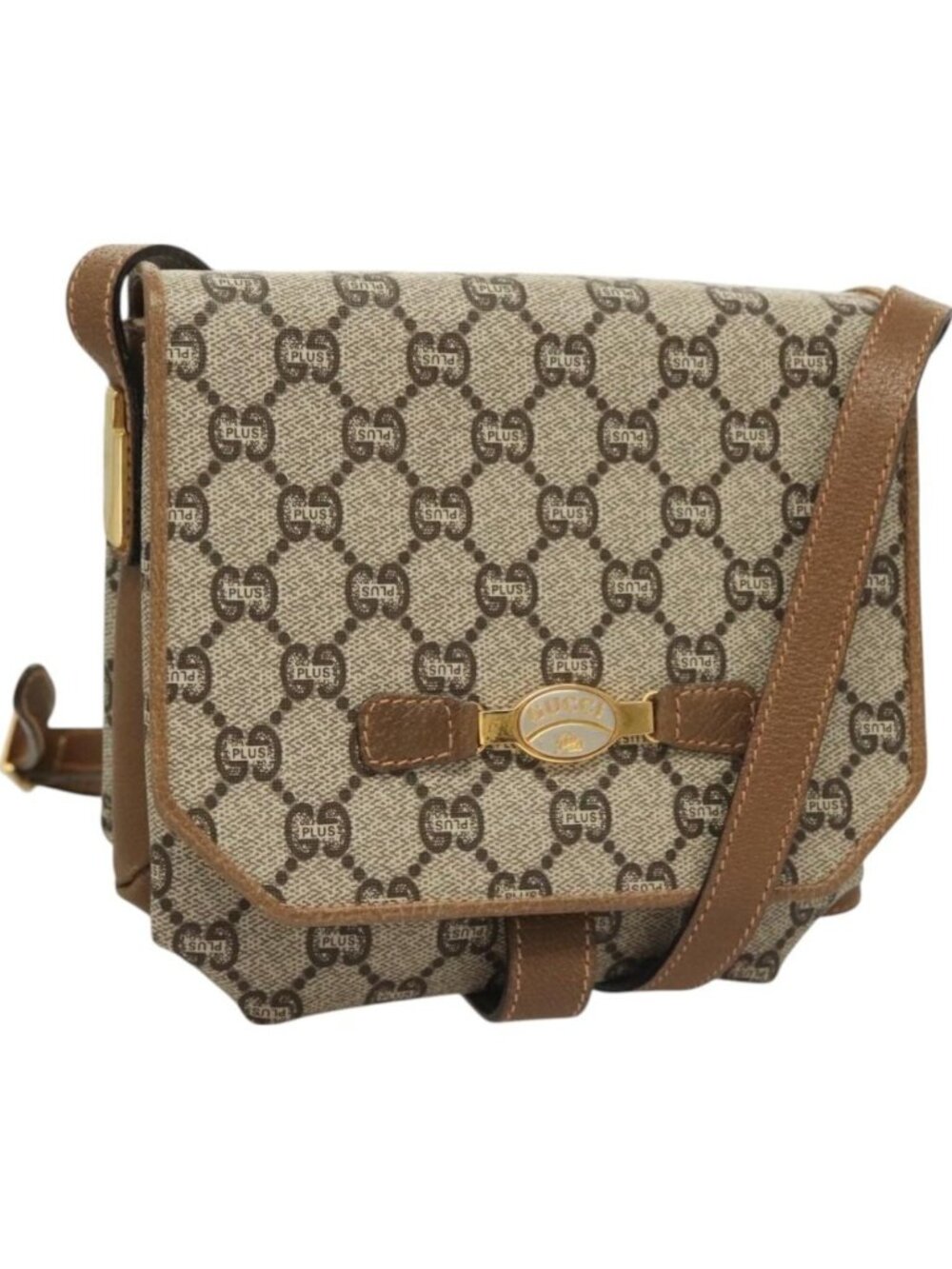 GUCCI GG Plus Supreme Shoulder Bag PVC Beige Gold